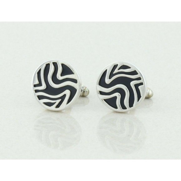 Men's Sterling Silver and Black Bullet Back Cufflinks - Picture 4 of 6